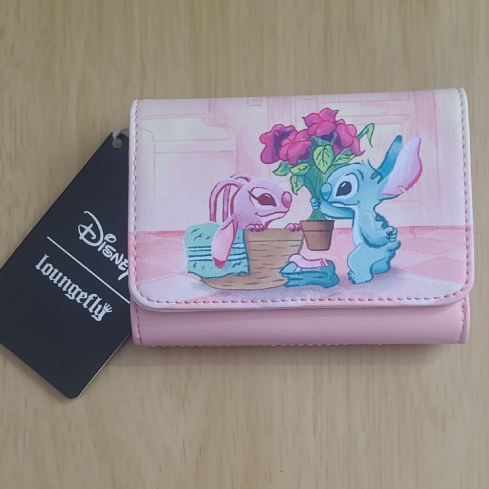 Loungefly Pink Disney Stich And Angel Wallet